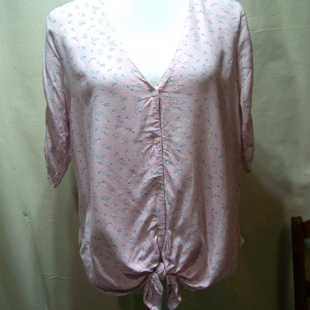 Abercrombie & Fitch Top Blouse Tie Front Pink Floral Medium